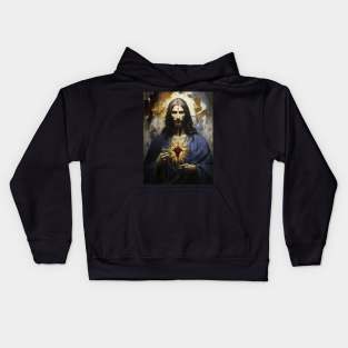 Jesus Christ with heart in the middle Kids Hoodie